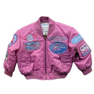 Boeing Flight Jacket Kids Girls 2T Pink Nylon Bomber Patches Map Lined Authentic